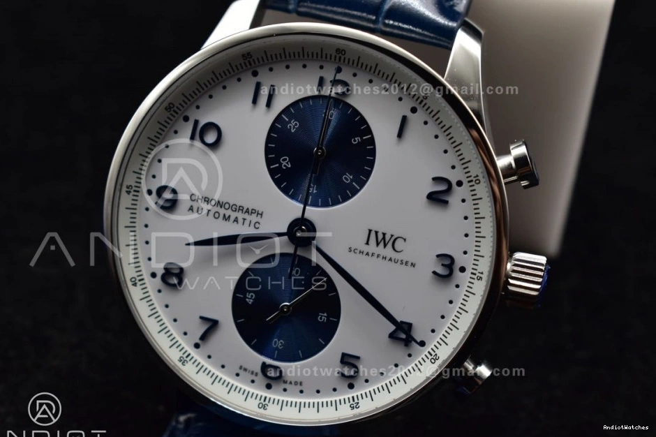 A Dial Chrono Blue Strap ZF Blue on Best 1:1 Portuguese Edition 1019 White SmartChoice Leather IW371620 0406